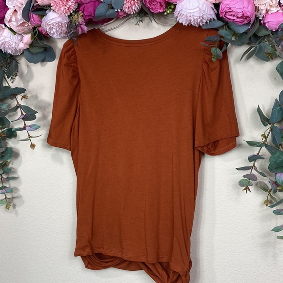•express• Pumpkin Spice {twist hem} Puff Sleeved [burnt orange] NWOT T-Shirt - Picture 7 of 10